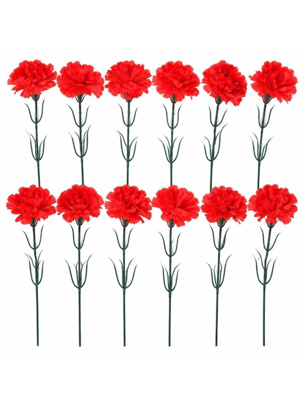 Red Artificial Carnation Stems Set of 12, 14 Inch Faux Silk Christmas Flowers